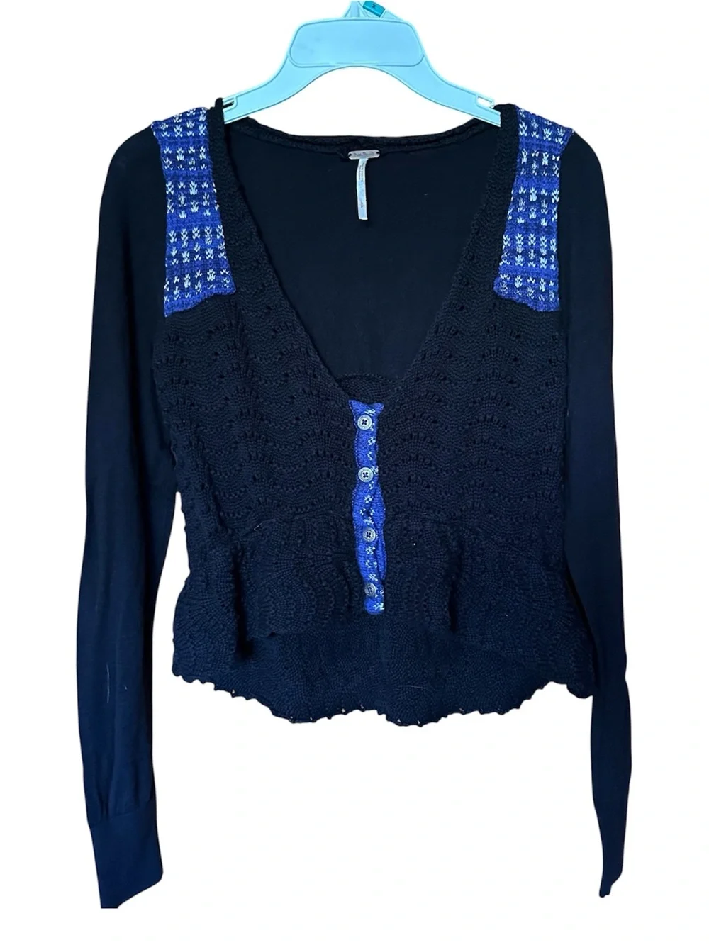 Vintage Free People Peplum crochet sweater size Small